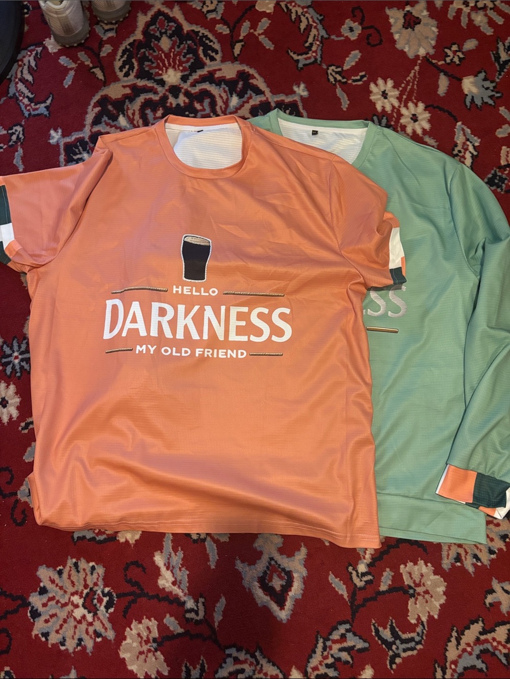 Two Hello  Darkness Graphic Tee - Coral Orange(short sleeve) Light Green(Long)